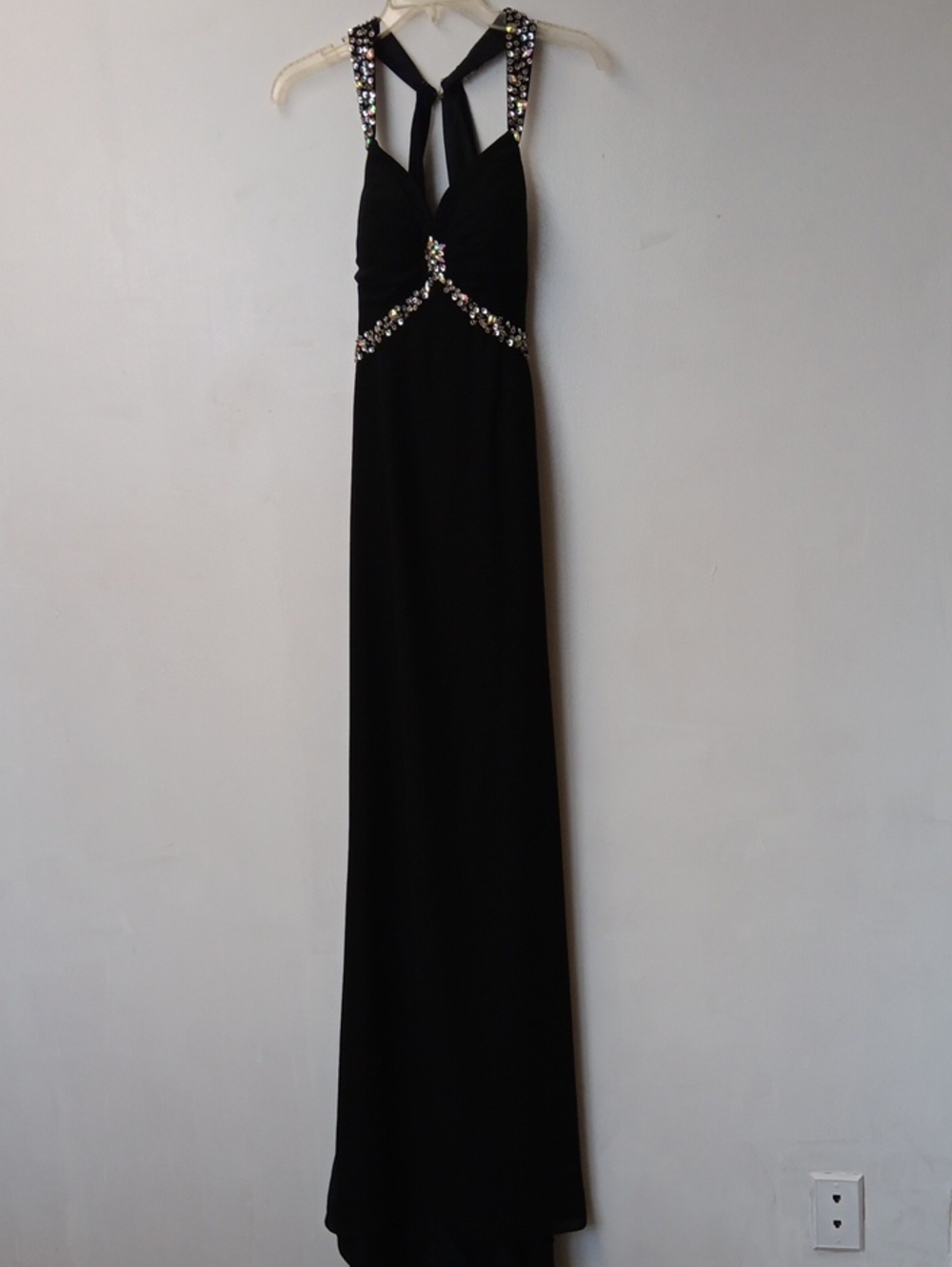 Vintage Black Jeweled Strap Maxi Evening Dress